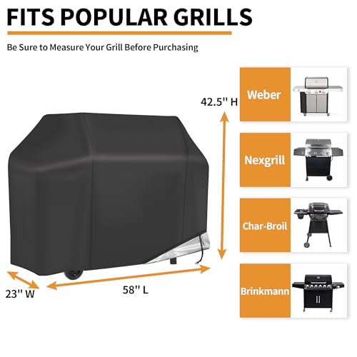 NEXCOVER Grill Cover, BBQ Cover 58 inch,Waterproof BBQ Grill Cover,Fade Resistant Gas Grill Cover, Barbecue Grill Covers, Fits Grill of Weber, Brinkmann, Nexgrill, Black Grill Cover for Outdoor Grill. - Grill Parts America