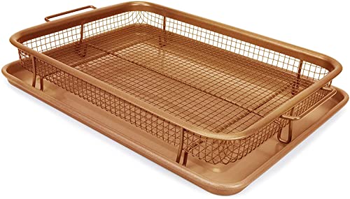 EaZy MealZ Crisping Basket & Tray Set | Air Fry Crisper Basket | Tray & Grease Catcher | Even Cooking | Non-Stick | Healthy Cooking (9.5" x 13", Copper) - Kitchen Parts America