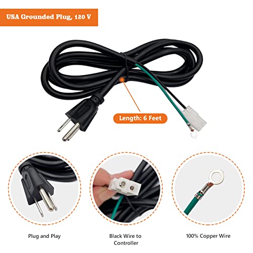 YAOAWE 6 ft Power Cord Kit for Traeger, Pit Boss Pellet Grills, Replacement Part for Camp Chef and Z-Grill Pellet Grills #ELE203/KIT0089 - Grill Parts America