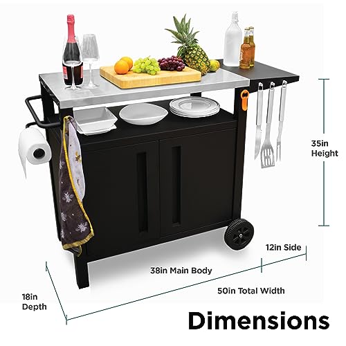 EMBERLI XL Grill Cart Outdoor with Storage with Wheels - Modular Grill Table of Outside BBQ, Blackstone Griddle 17" 22", Bar Patio Cabinet Kitchen Island Prep Stand - Grill Parts America