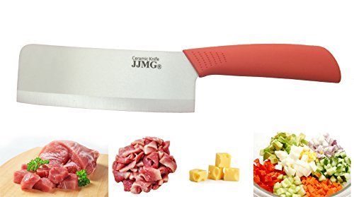JJMG Ceramic Meat Cleaver Knife Sharp Durable Twice Thicker than Leading Brands non-slip grip Handle Zirconium Blade Cut Slice Dice Steak Pork Chicken Cheese Rust Wear Resistance (Orange) - Kitchen Parts America