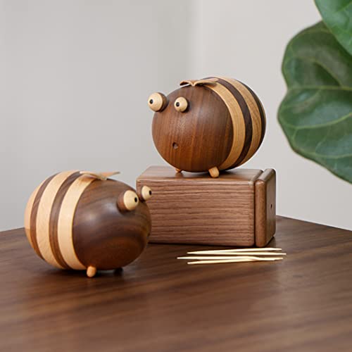 Toothpicks Holder Dispenser Wooden Gifts Bee Decor Cute Gifts Home Office Desk Decor Accessories Birthday Gifts for Mom for Friends Holds Toothpicks 150 Pcs - Grill Parts America