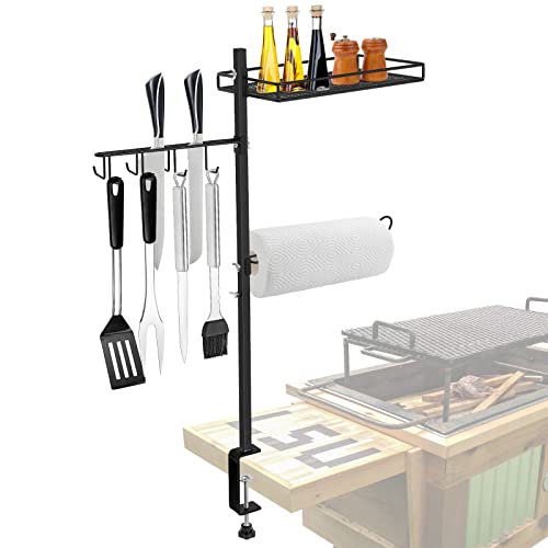 3-in-1 Grill Accessories Organizer, Grill BBQ Caddy for Outdoor, Barbeque Accessory Holder, Camping BBQ Condiment Caddy with Paper Towel Holder, Hooks, Flat Mesh Shelf, Grilling Utensil Storage Tool - Grill Parts America