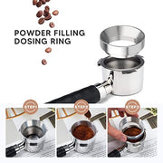 51 mm coffee strainer with filter basket and wooden handle, replacement compatible with Delonghi EC680 EC685 coffee machines + magnetic espresso funnel for strainer, dispensing ring 51 mm - Kitchen Parts America