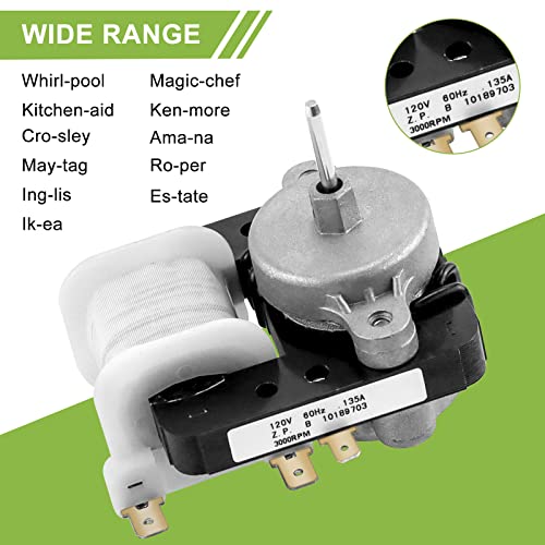 AMI PARTS W10189703 Refrigerator Evaporator Fan Motor Fit for Whirl-Pool Ken-More Refrigerators - Replaces WPW10189703, AP6016598, 2214986, 2219647, 10449505, 10449506, 2188848, 2197381 - Grill Parts America