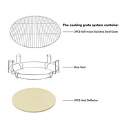 only fire BBQ Cooking Grate System Flexible Grilling Rack with Heat Deflector for Char-Griller AKORN Kamado Charcoal Grill & Smoker - Grill Parts America