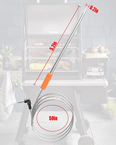 2 Pcs Meat Probe Thermometer Fit for Oklahoma Joe's Rider Z Grills Cuisinart Wood Pellet Gril Smoker Barbecue Rack, Meat Temp Probe for Smokers with Temperature Probe Clip and Probe Grommet - Grill Parts America