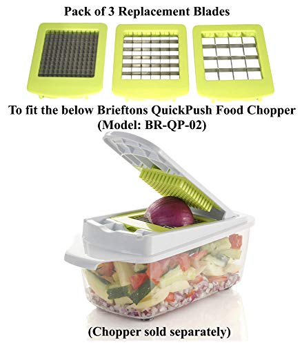 QuickPush food chopper (BR-QP-02): Replacement set of 3 blades and 1 cleaning brush - Kitchen Parts America