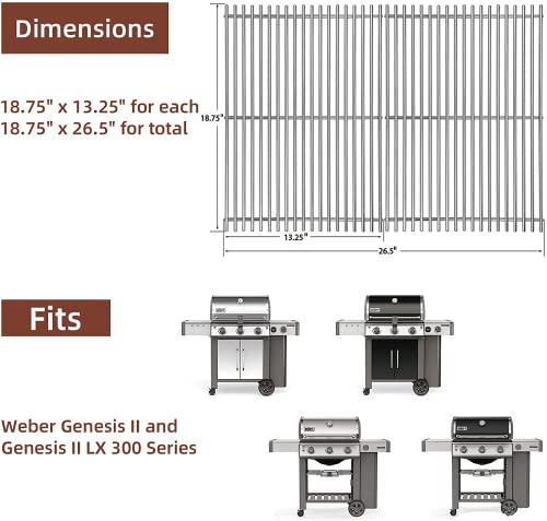 QuliMetal 66095 9 MM 304 Stainless Steel Cooking Grates (18.75" x 13.25") for Weber Genesis II and Genesis II LX 300 Series Gas Grills, Pack of 2… - Grill Parts America