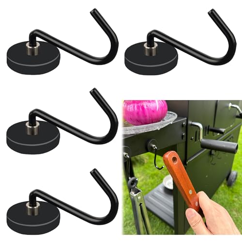 SKNOOY 4 Pack Heavy Duty Magnetic Grill Hooks, Magnet Hooks for Grill Utensils, Rust Proof Outdoor Magnetic Tools Hangers, Powerful Magnetic Hooks for BBQ Tools Refrigerator Locker Kitchen Office - Grill Parts America