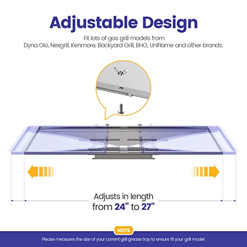 Geesta Grill Grease Tray Set, Stainless Steel Grill Replacement Parts, 24" - 27" Adjustable Grill Drip Pans Fit for Gas Grill from Dyna Glo, Nexgrill, Backyard Grill, Expert, BHG, Kenmore and More - Grill Parts America