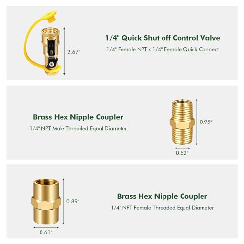 Detoypapa 7pcs Propane Quick Connect Fittings, 1/4" RV Shutoff Valve, Full Flow Plug, and Versatile Adapter Set for Low Pressure Gas Appliances and RV Propane Quick Connections, Solid Brass - Grill Parts America