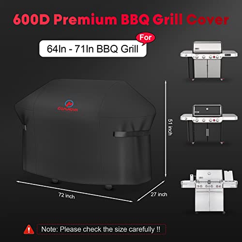 Comnova Grill Cover 72 Inch - 600D BBQ Cover for Outdoor Grill Heavy Duty and Waterproof, Large Barbecue Gas Grill Covers for Weber, Char-Broil, Nexgrill, Monument, Dyna-glo, Brinkmann and More - Grill Parts America