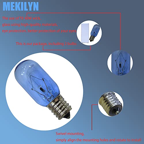 MEKILYN E17 120V 40W Refrigerator Light Bulb for Frigidaire Refrigerator Bulb 297048600 241552802-2Pack