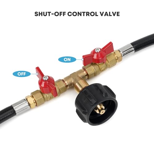 Stanbroil 5 Feet Propane Hose with QCC1 / Type1 Fitting, 2 Way Y Splitter Hose with Shut Off Valve Perfect for Camping, Heater, Grill, Stove - Grill Parts America