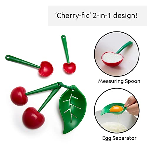 OTOTO Mon Cherry Measuring Spoons & Egg Separator- Valentines Gift for Her, Valentines Gifts- Measuring Spoon Set For Baking- BPA-free & Dishwasher Safe Teaspoon Set, Dry & Liquid Ingredients (4 pc) - Grill Parts America