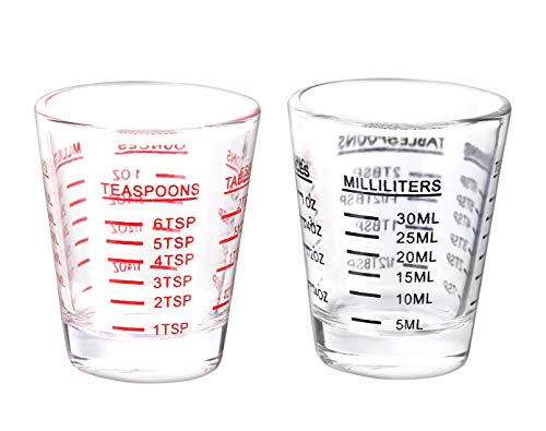 Shot Glasses Measuring cup Espresso Shot Glass Liquid Heavy Glass Wine Glass 2 Pack 26-Incremental Measurement 1oz, 6 Tsp, 2 Tbs, 30ml (Black and Red) - Kitchen Parts America