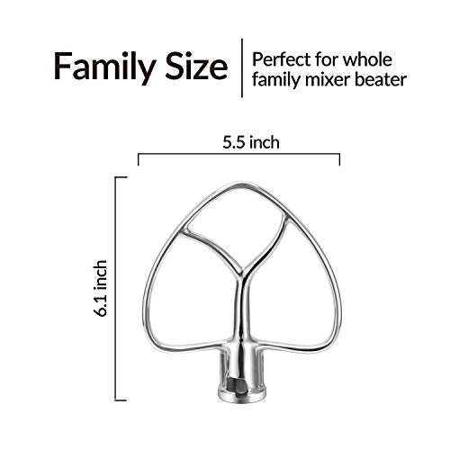 Geesta Polished Stainless Steel Flat Beater for Kitchen aid 4.5 Qt - 5 Qt  Tilt-Stand Mixer Attachments for Kitchen Paddle, Baking - Pastry, Pasta