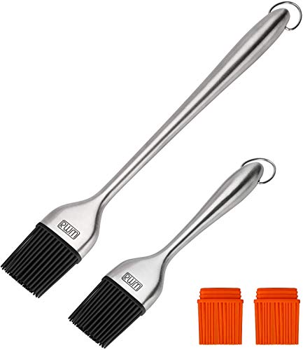 Rwm Basting Brush - Grilling BBQ Baking, Pastry and Oil Stainless Steel Brushes with Back up Silicone Brush Heads(Orange) for Kitchen Cooking & Marinating, Dishwasher - Grill Parts America
