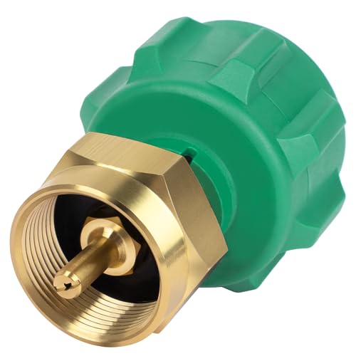 GASPRO Propane Refill Adapter, Fill 1 Pound Bottles from 20lb Tank, Easy to Use, Solid Brass, Green - Grill Parts America