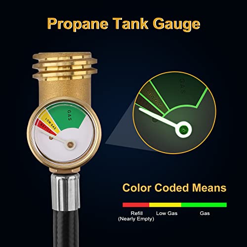 WADEO 12 FT Propane Extension Hose with Gauge, Leak Detector Replacement Propane Hose for Propane Tank, Portable Grill, BBQ Grill, Heater and Most Propane Appliances, Acme to Male QCC/POL Fittings - Grill Parts America