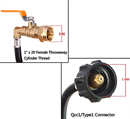 New Updated Propane Refill Adapter Hose 36’’ Propane Extension Hose Propane Refill Hose with ON-Off Control Valve for 1 LB Propane Gas Tank 350PSI High Pressure Camping Grill (QCC Type1 Inlet) - Grill Parts America