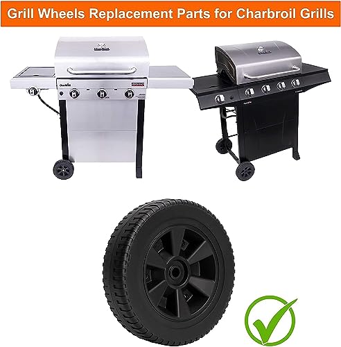 BBQ Future G210-0018-W1 8" Grill Wheels Replacement Parts for Charbroil Gas Grills 463320107 463320707, Thermos 461320508 461442113, Grill Master, Kenmore and Other Brands Grills, Black Plastic Wheel - Grill Parts America