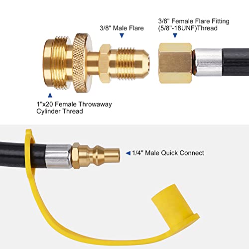 WADEO 12 FT Propane Quick Connect Hose for RV to Gas Grill, 1/4" Quick Connect Hose Converter Replacement for 1 LB Throwaway Bottle Connects 1 LB Portable Appliance to RV 1/4" Female Quick Disconnect - Grill Parts America