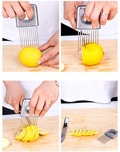 2PCs Food Choppers Slice Assistant Onion Holder Slicer| Stainless Steel Vegetable Holder Tomato Slicer Meat Slicer |Kitchen Utensil Holder Cutter Cutting Kitchen Gadget Onion Peeler - Kitchen Parts America