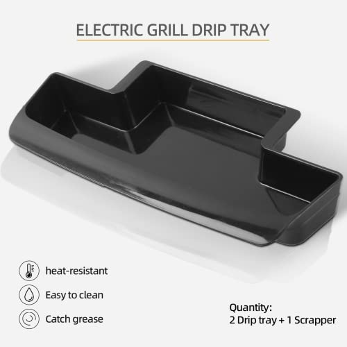 (2-Pack) Replacement Drip Tray Pans for 4-Serving Classic Plate Grill and Panini Press - Replaces Part Number GR340-01 - Includes 1 Multipurpose Grill Scraper - Dishwasher-Safe - Grill Parts America