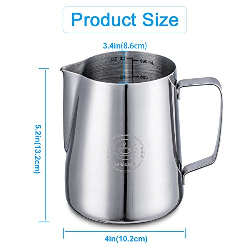 Milk Frothing Pitcher 32oz,Espresso Steaming Pitcher 32oz,Espresso Machine Accessories,Milk Frother Cup 32oz,Milk Coffee Cappuccino Latte Art,Stainless Steel Jug - Kitchen Parts America