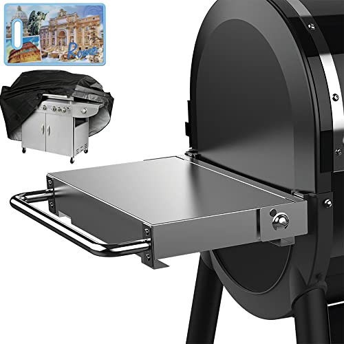 Weber 7001 SmokeFire Stainless Steel Folding Side Table Bundle with Cuisinart 3D City Collection Rome Cutting Board + Grill Cover Barbecue Waterproof Outdoor Protection - Grill Parts America