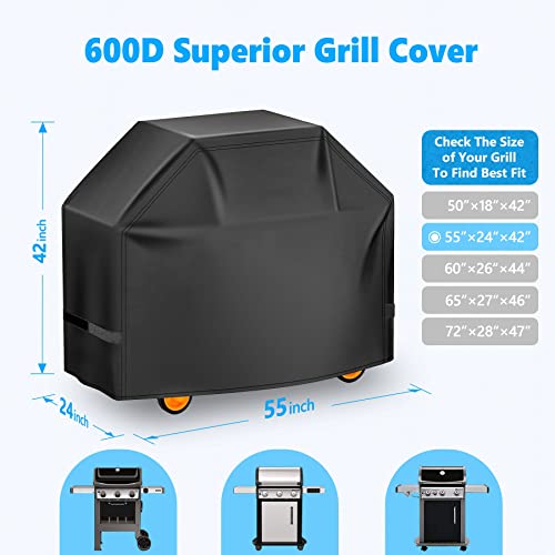HomWanna Grill Cover 55 Inch - Superior Gas Grill Cover for Outdoor Grill - 600D Outside BBQ Covers Waterproof Heavy Duty for Weber, Dyna-glo, Char-Broil, Nexgrill, Brinkmann, Monument Barbecue Grill - Grill Parts America