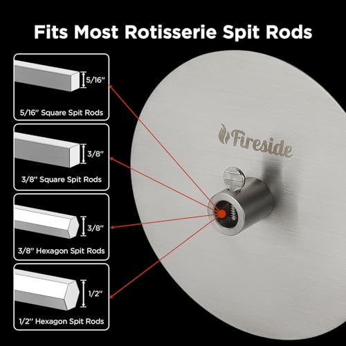 TURBRO Universal Grill Rotisserie Gyros Disc, 304 Stainless Steel, Fits 1/2” or 3/8" Hexagon, 3/8" or 5/16" Square Spit Rods, Compatible with Most Grills, Ideal for Outdoor BBQ, Set of 2 Discs - Grill Parts America