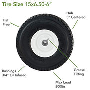 Marathon 30426 15x6.50-6" Flat Free Lawnmower Tire on Wheel, 3" Hub, 3/4" Bushings - Grill Parts America