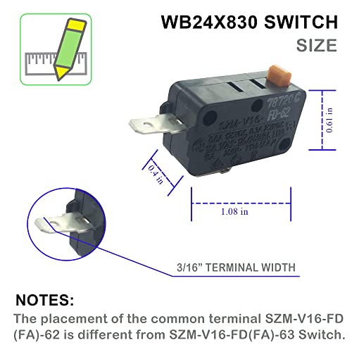 LONYE SZM-V16-FD-62 WB24X830 Monitor Switch RE2 Replacement for GE Starion Microwave 3405-001033 WB24X0800 WB24X800 AP2024338 PS237422 DE34-20019A(Normally Closed)(Pack of 2) - Grill Parts America