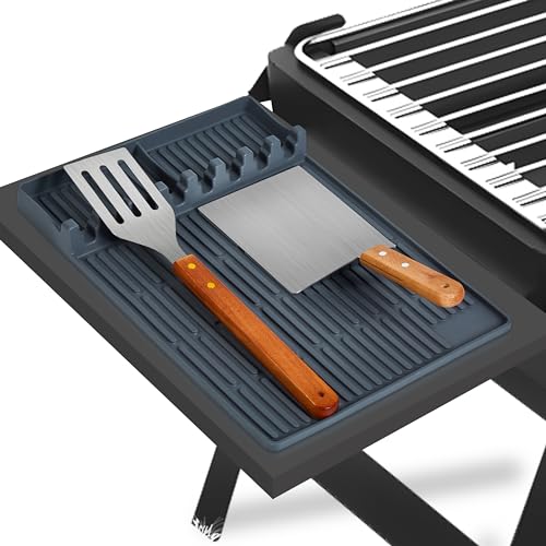 ISSEVE Silicone Griddle Tools Mat for Blackstone, Large Silicone Spatula Mat with Drip Pad, Grill BBQ Caddy Utensils Holder for Kitchen, Cooking & Countertop, Griddle Accessories for Blackstone Grey - Grill Parts America
