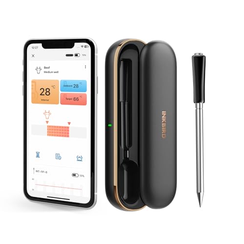 INKBIRD Wireless Meat Thermometer INT-11P-B, Bluetooth Meat Thermometer for Grilling and Smoking, IP 67 Waterproof Wireless Meat Probe for BBQ Oven Grill Smoker Cooking Thermometer Gifts for Man - Grill Parts America