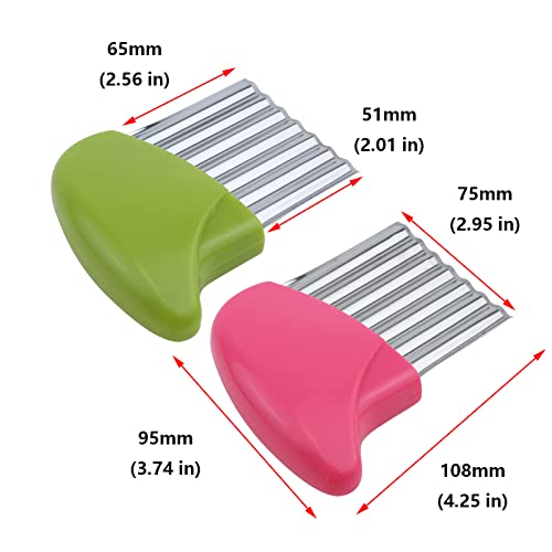 Antrader Stainless Steel Potato Carrot Chip Vegetable Crinkle Wavy Chopper Cutter French Fry Slicer 2 Pack/Set (Green+Pink) - Kitchen Parts America