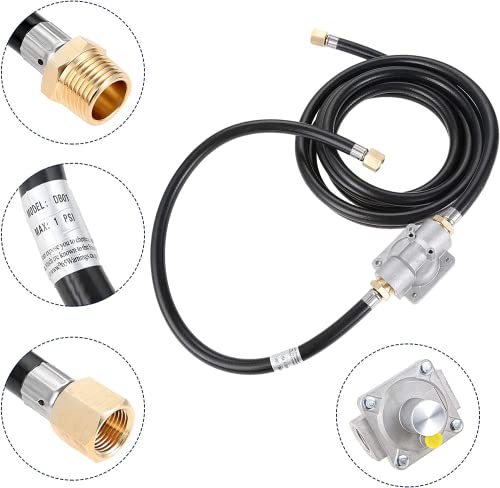 10 Feet Natural Gas Hose Conversion Kit with 5" Outlet Pressure Regulator Valve, Low Pressure Natural Gas Grill Hose for BBQ, Grill, 1/2" Male NPT x 3/8" Female Flare - Grill Parts America