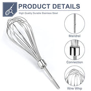 Kitchen Aid Hand Mixer Attachments KHMPW Stainless Steel Pro Whisk Egg Beater replaces KHM512BM,AP5644233,PS4082859,KHM2B - Kitchen Parts America