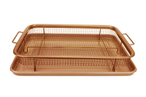 EaZy MealZ Crisping Basket & Tray Set | Air Fry Crisper Basket | Tray & Grease Catcher | Even Cooking | Non-Stick | Healthy Cooking (9.5" x 13", Copper) - Kitchen Parts America