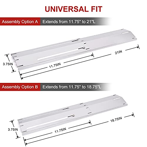 Universal Grill Heat Plates Heat Tents Heat Shields for Gas Grill, Adjustable Barbecue BBQ Grill Flame Tamers Burner Covers Heat Deflectors, Stainless Steel Gas Grill Replacement Parts, 3-Pack - Grill Parts America