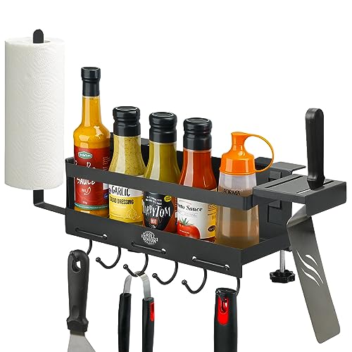 Grill Griddle Caddy for Blackstone Griddle Accessories Storage, Space Saving Grill Accessories Tool Holder, BBQ Accessories Organizer Box for 28'' 36'' Blackstone Griddle, No Drill (w/spatula shelf) - Grill Parts America