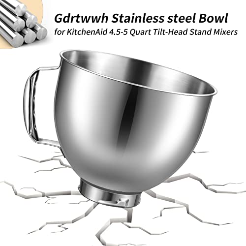 Glass Mixer Bowl for Kitchenaid 4.5-5QT Tilt-Head Stand Mixer, 5