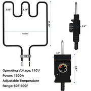 Universal Electric Smoker and Grill Heating Element Replacement Part with Adjustable Thermostat Cord Controlle for Masterbuilt Smokers & Turkey Fryers 1500 Watts - Grill Parts America