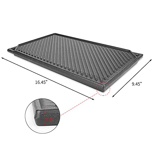 Hisencn Cast Iron Griddle, Nonstick Reversible Griddle for Gas Grill, Cast Iron Griddle Plate for Gas Stove Top, Oven, Outdoor Grill or Campfire (16.45'' x 9.45'') - Grill Parts America
