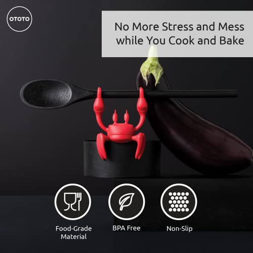 OTOTO Red the Crab Silicone Utensil Rest - Kitchen Gifts, Silicone Spoon Rest for Stove Top - Heat-Resistant Kitchen and Grill Utensil Holder - Non-Slip Spoon Holder Stove Organizer, Steam Releaser - Grill Parts America