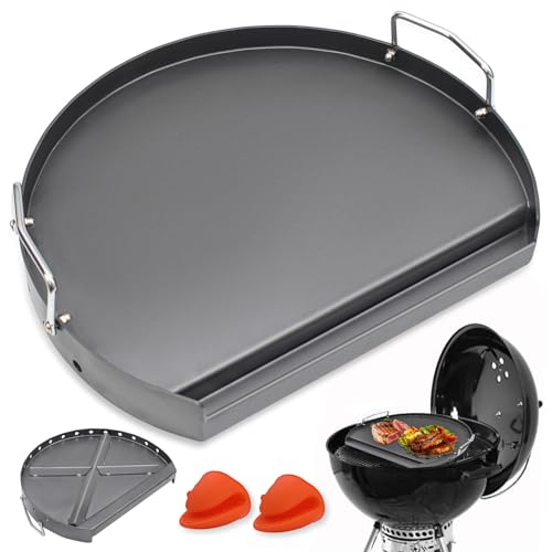 SafBbcue Non-stick Surface Round Universal Griddle for Weber Charcoal Grill and Other BBQ Grills,Nonstick Steel Flat Top Grill with Silicone Finger Sleeve,Stove Top Griddle for Camping&Parties,18"×13" - Grill Parts America