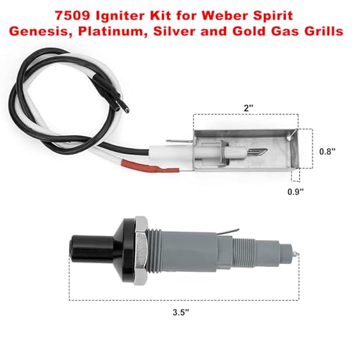 SafBbcue Igniter Kit 7509 for Weber Spirit Genesis (pre-2002) Grills,Platinum I and II Genesis 1000 to 5500 Genesis Silver and Gold (pre-2002) Grills,Replace Weber #7509 Igniter Part - Grill Parts America
